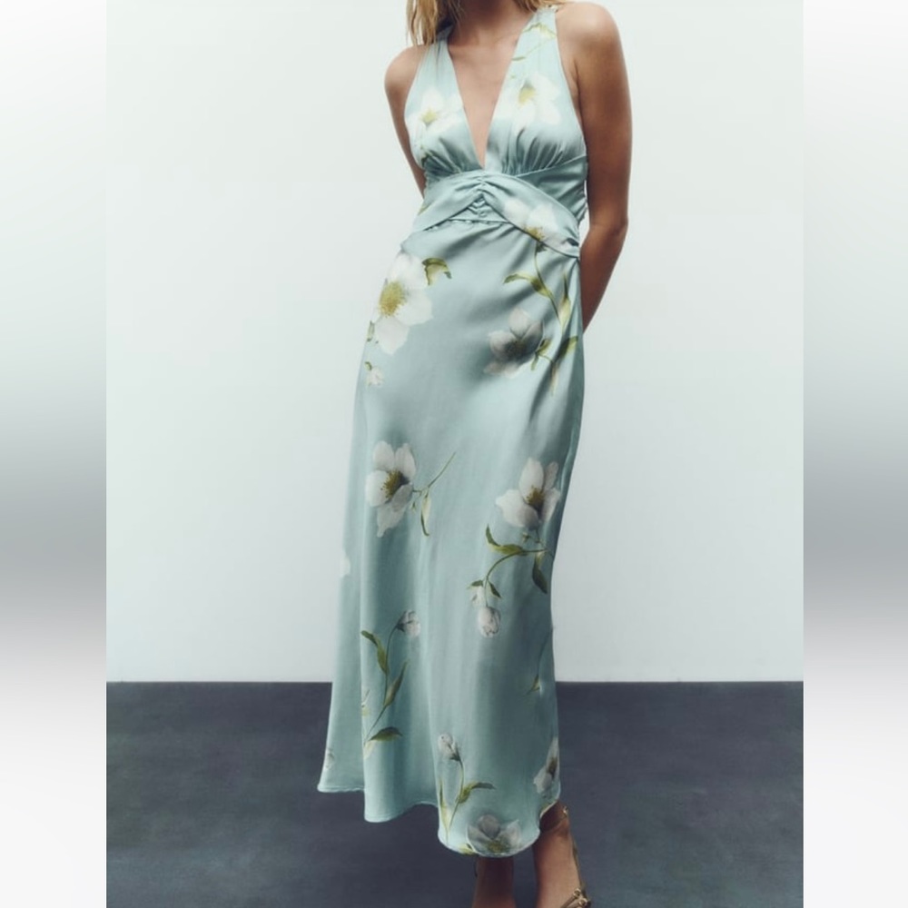 FLORAL PRINT SATIN EFFECT DRESS